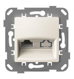 Комп’ютерна розетка одинарна з металевим супортом, слонова кістка